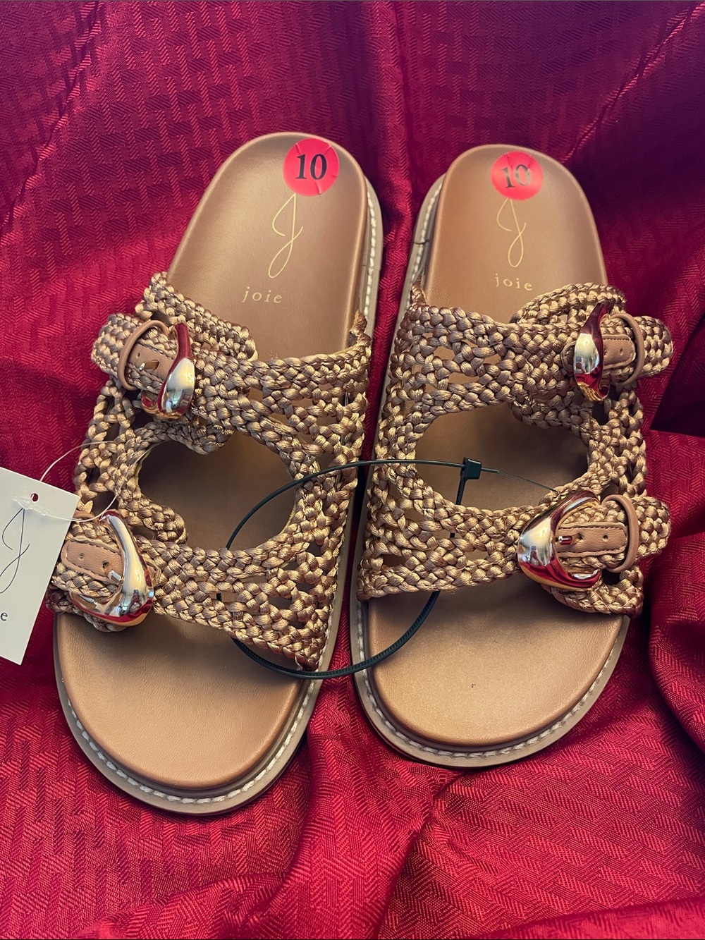 Joie Tan Braided Double-Buckle Slide Sandals